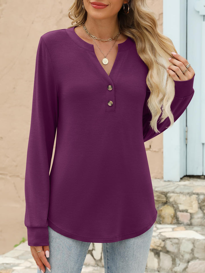 ANRABESS Women's Long Sleeve Shirts 2025 Fall Henley Business Casual Tops Cute T-Shirts Work Blouses Outfits Vacation Clothes