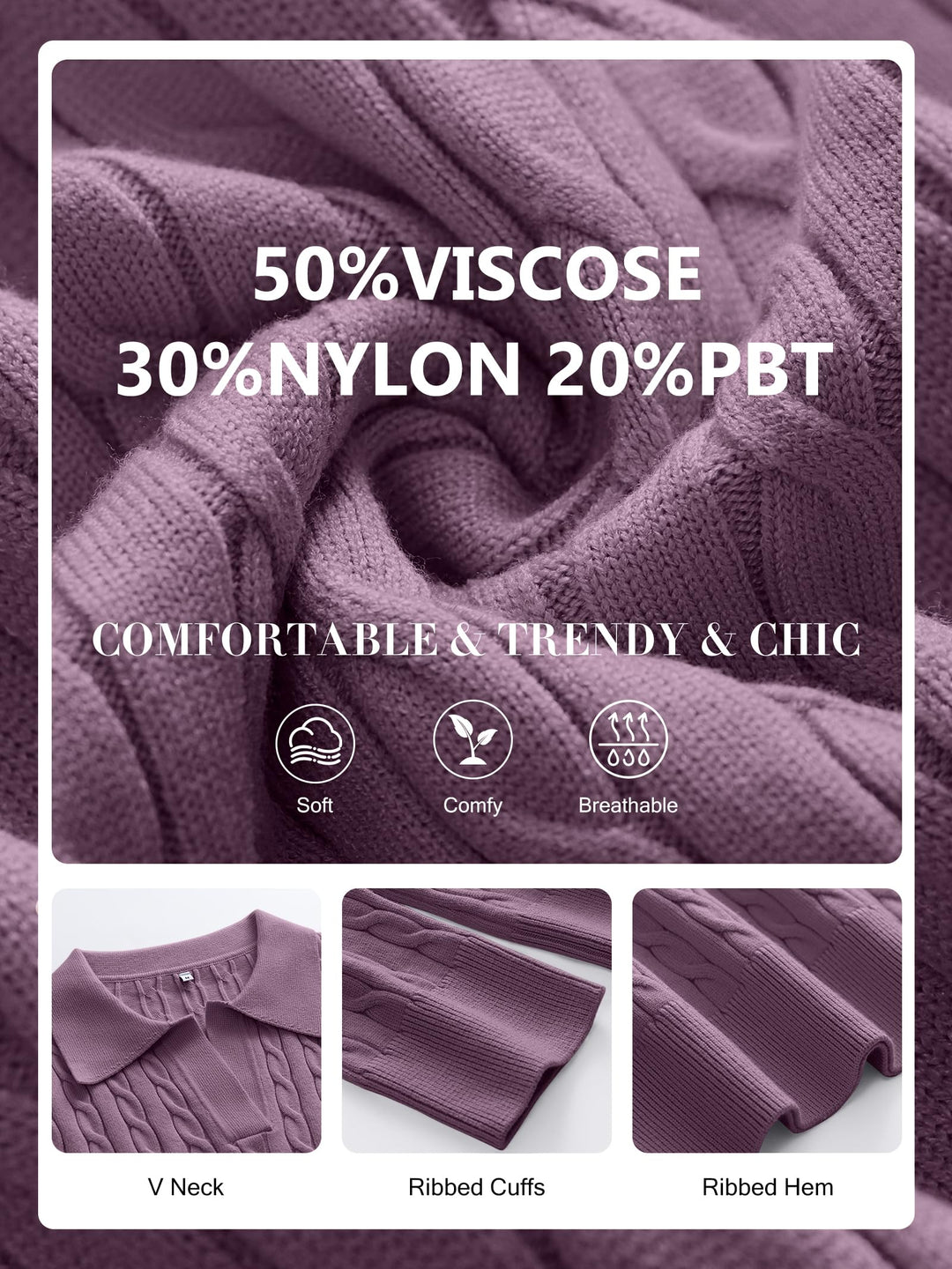 ANRABESS Womens Cable Knit Sweaters Long Sleeve V Neck Sweater Tops Casual Pullover Polo Shirts 2025 Fall Fashion Outfits