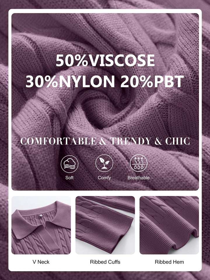 ANRABESS Womens Cable Knit Sweaters Long Sleeve V Neck Sweater Tops Casual Pullover Polo Shirts 2025 Fall Fashion Outfits