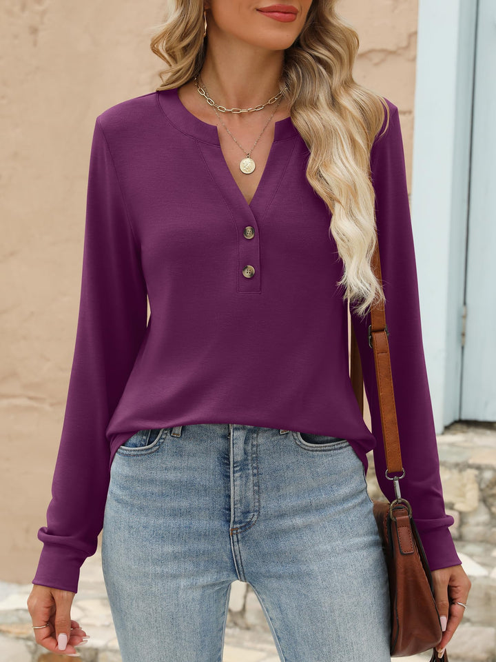 ANRABESS Women's Long Sleeve Shirts 2025 Fall Henley Business Casual Tops Cute T-Shirts Work Blouses Outfits Vacation Clothes