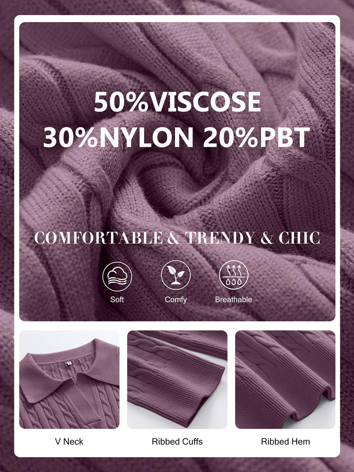 ANRABESS Womens Cable Knit Sweaters Long Sleeve V Neck Sweater Tops Casual Pullover Polo Shirts 2025 Fall Fashion Outfits