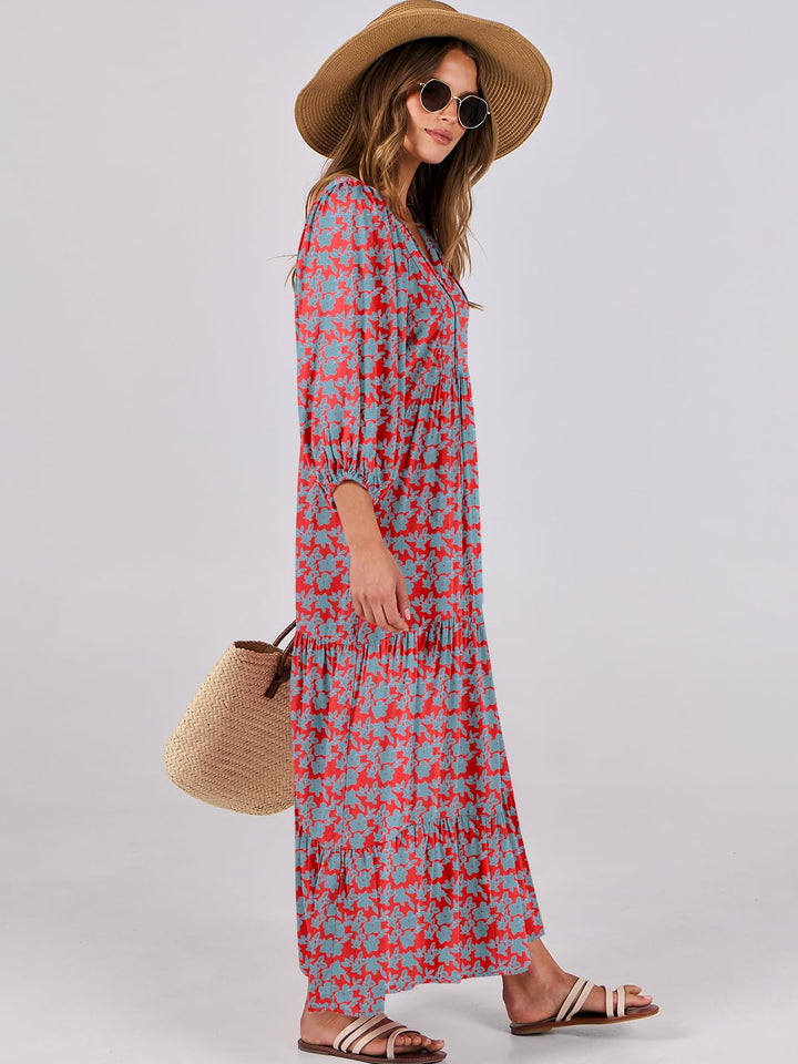 ANRABESS Womens Boho Maxi Dresses 2025 Summer V Neck Puff Sleeve Floral Flowy Swing Fall Casual Long Dress