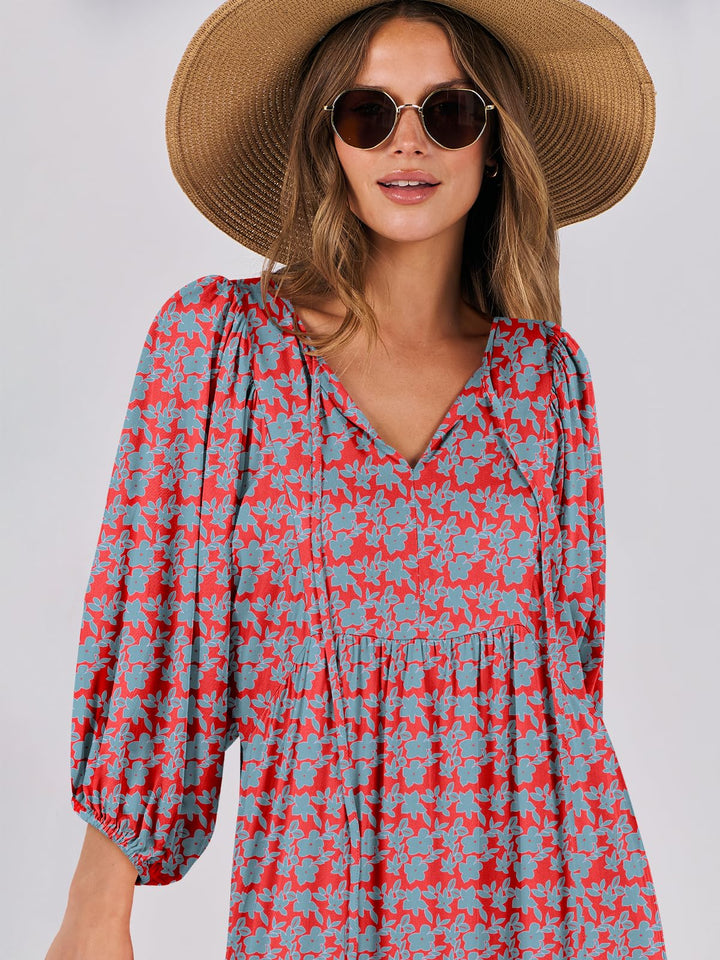 ANRABESS Womens Boho Maxi Dresses 2025 Summer V Neck Puff Sleeve Floral Flowy Swing Fall Casual Long Dress