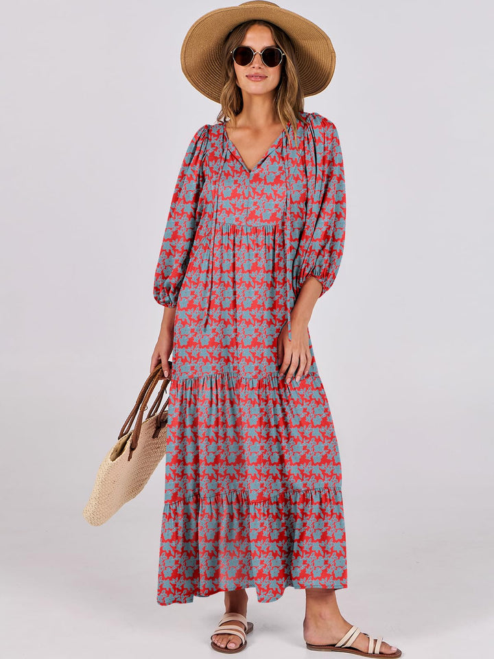 ANRABESS Womens Boho Maxi Dresses 2025 Summer V Neck Puff Sleeve Floral Flowy Swing Fall Casual Long Dress