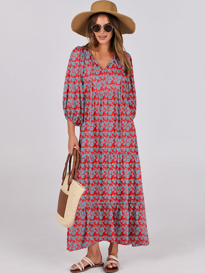 ANRABESS Womens Boho Maxi Dresses 2025 Summer V Neck Puff Sleeve Floral Flowy Swing Fall Casual Long Dress