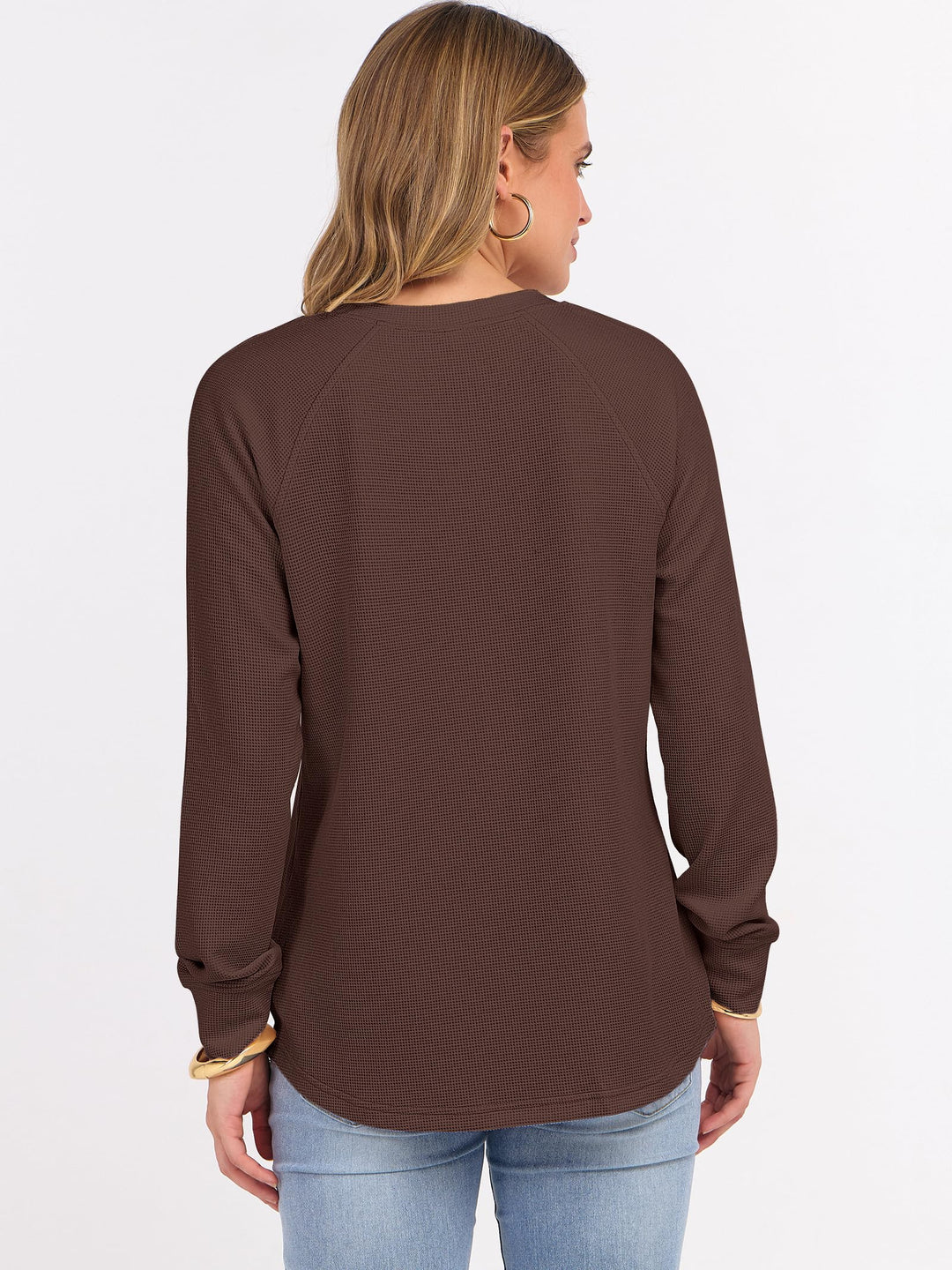 ANRABESS Women's Long Sleeve Waffle Knit Shirts Dressy Casual Loose Button Up V Neck Henley Tops 2025 Fall Basic Tee Blouse