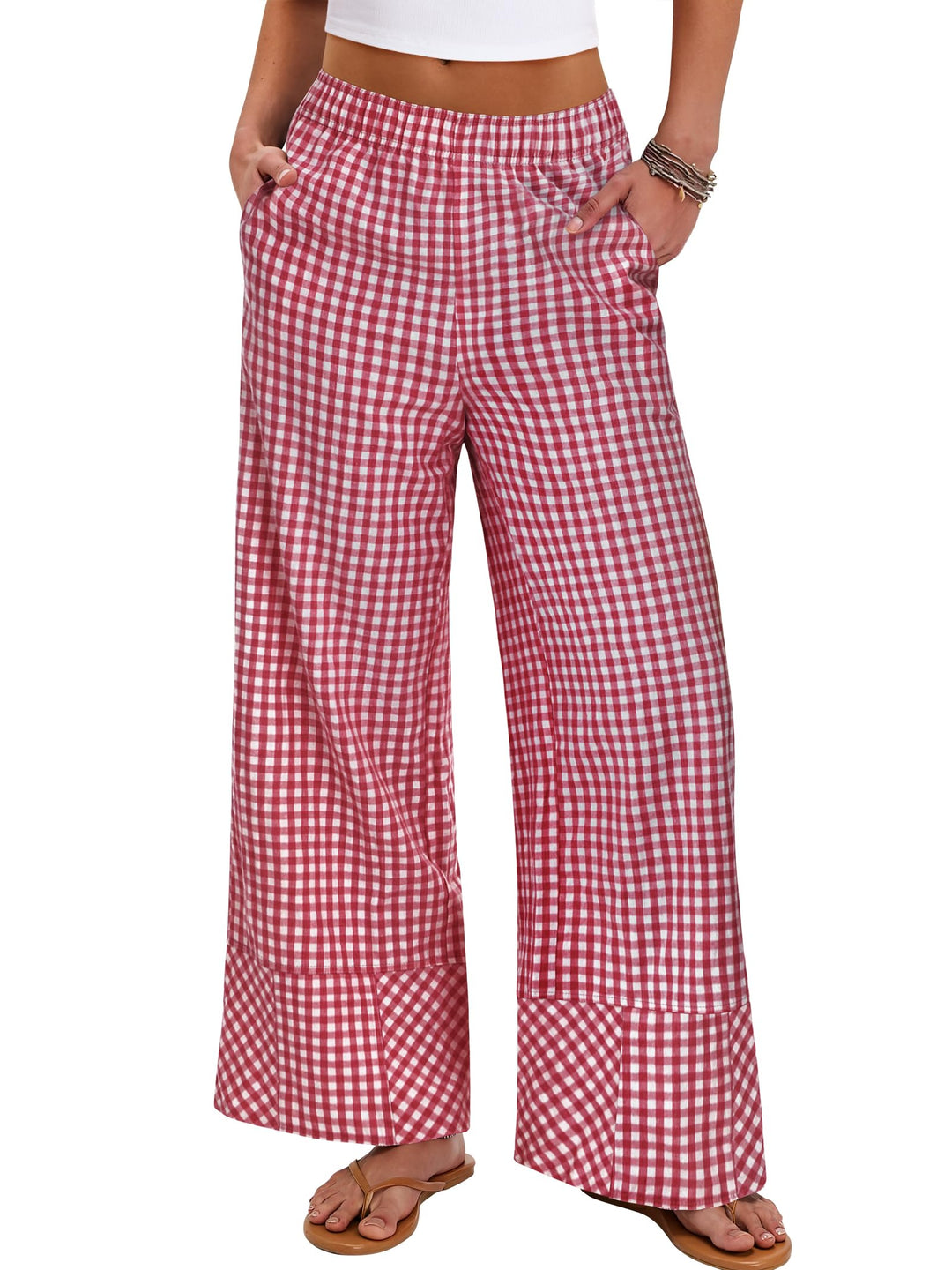 ANRABESS Womens Gingham Striped Boxer Pants Pajama Lounge PJ Bottoms Plaid Wide Leg Casual Cute Fall Trousers with Pockets