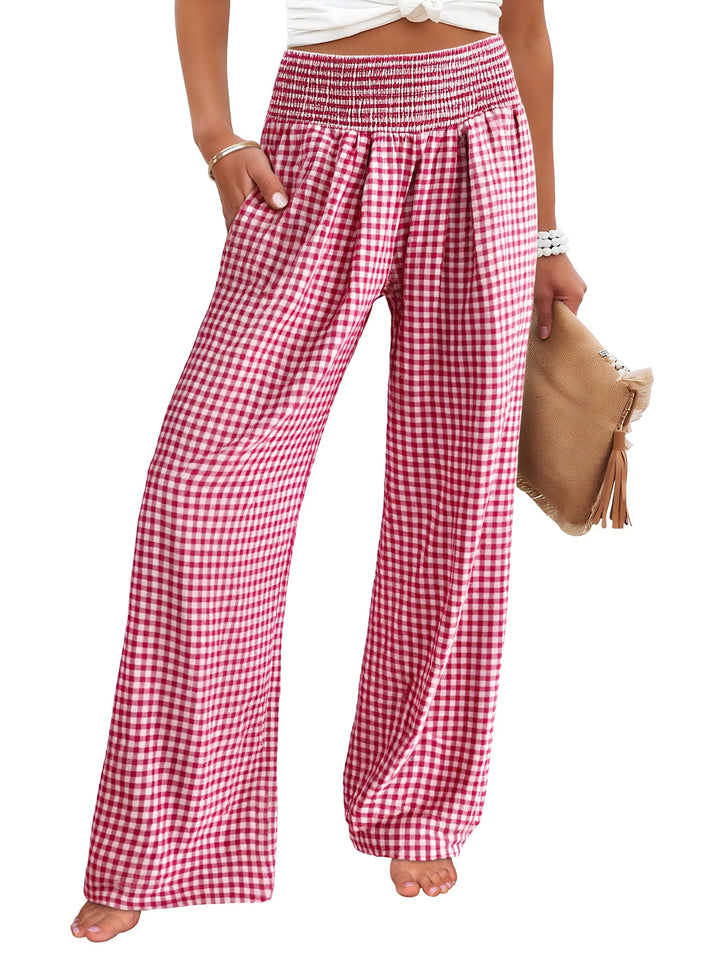 ANRABESS Womens Striped Gingham Palazzo Pants Wide Leg High Waisted Lounge Pajama Pants Cute Casual Trousers with Pockets