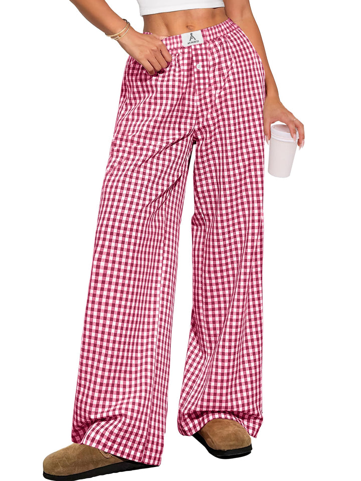 ANRABESS Womens Striped Gingham Pants 2025 Pajama Lounge Boxer Pants Cute Comfy PJ Bottoms with Pockets Y2K Plaid Outfits