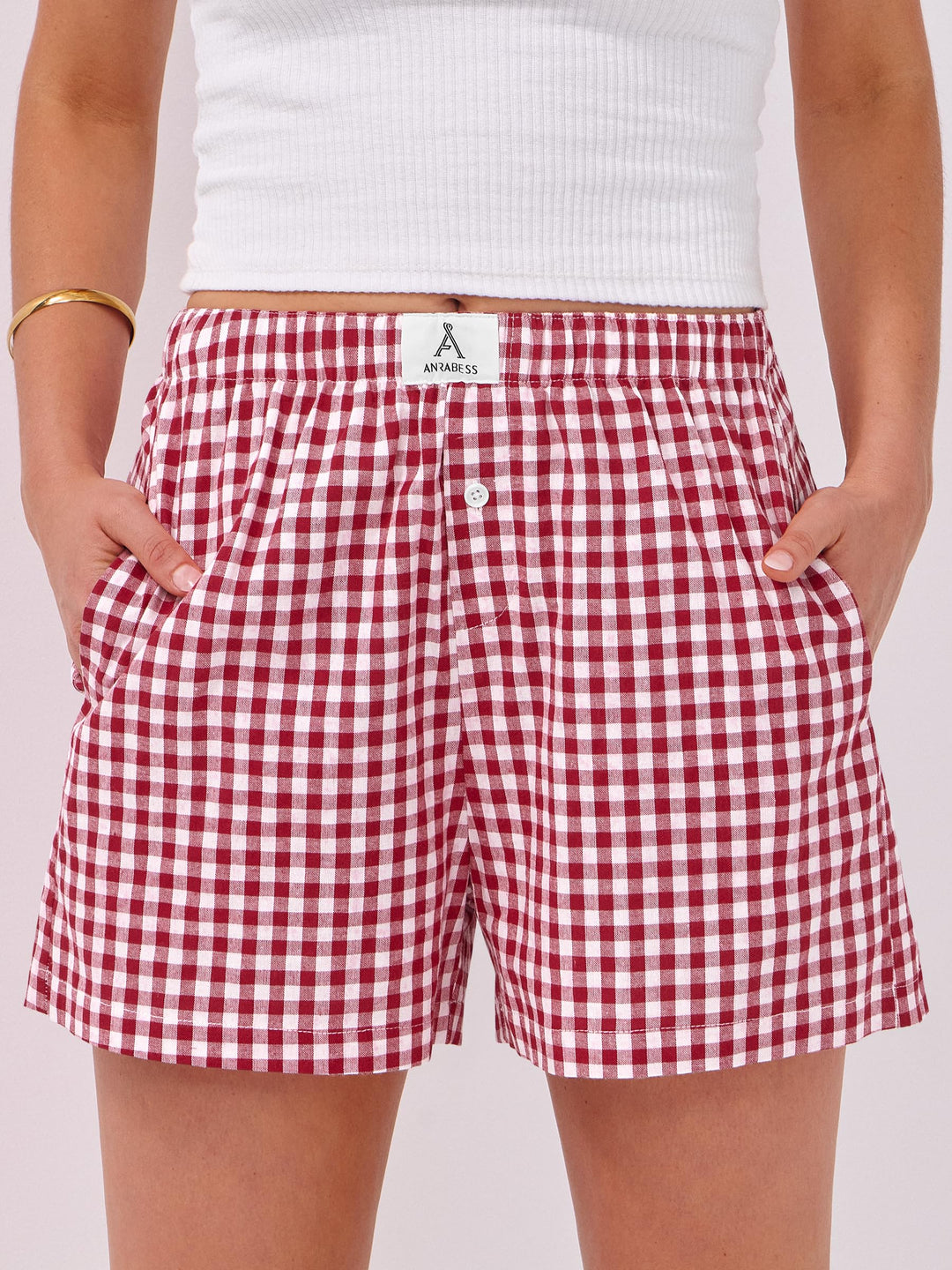 ANRABESS Boxer Shorts for Women Gingham Pajama 2025 Summer Casual Lounge Sleep Plaid Shorts Y2K Beach Bottoms