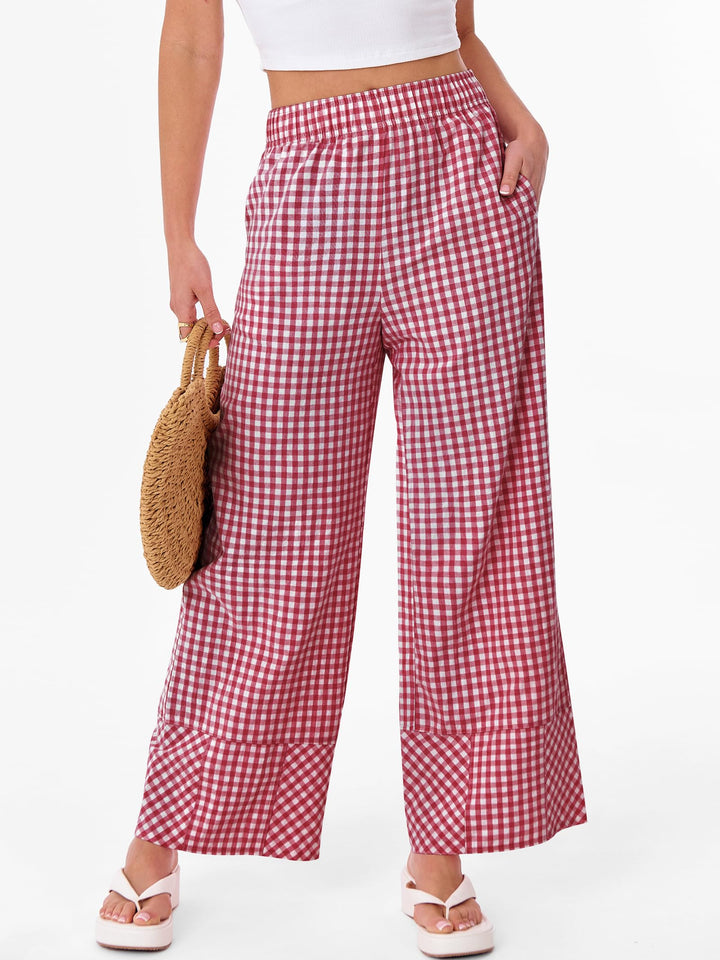 ANRABESS Womens Gingham Striped Boxer Pants Pajama Lounge PJ Bottoms Plaid Wide Leg Casual Cute Fall Trousers with Pockets