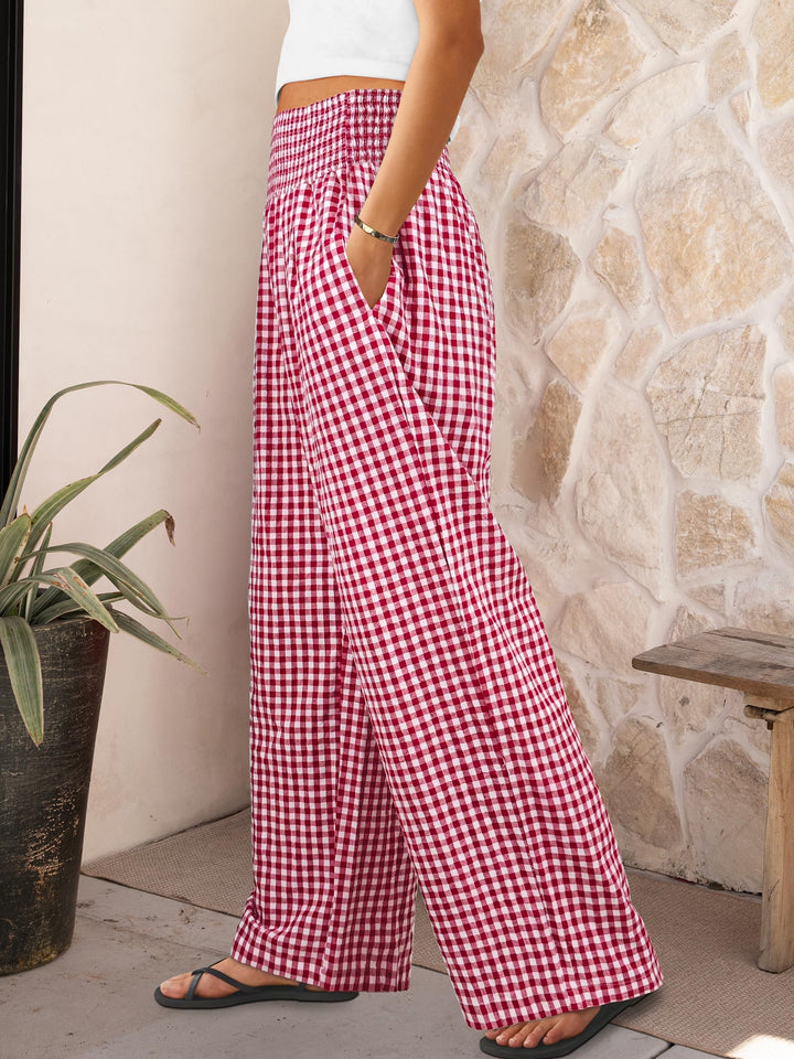 ANRABESS Womens Striped Gingham Palazzo Pants Wide Leg High Waisted Lounge Pajama Pants Cute Casual Trousers with Pockets