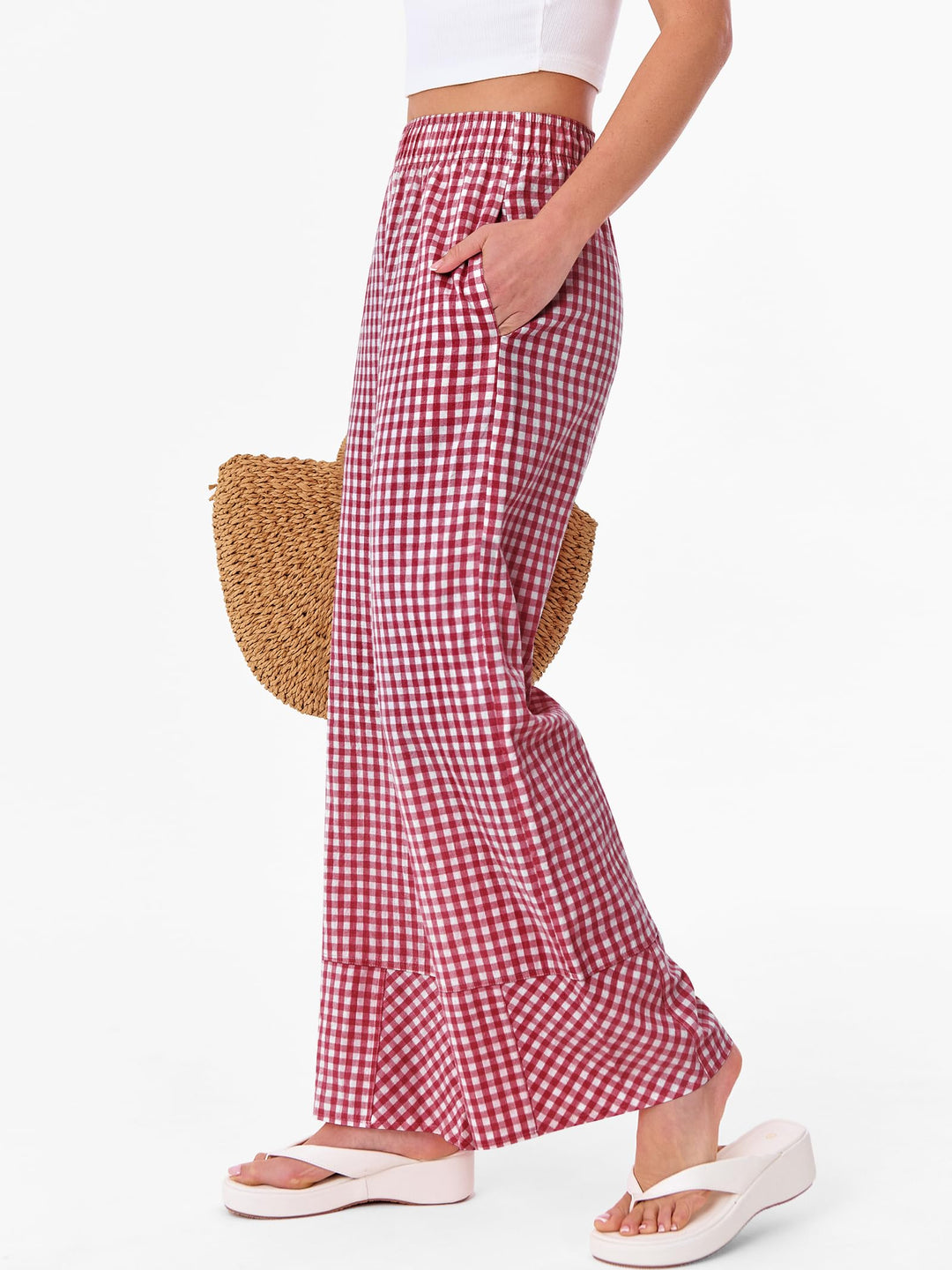 ANRABESS Womens Gingham Striped Boxer Pants Pajama Lounge PJ Bottoms Plaid Wide Leg Casual Cute Fall Trousers with Pockets