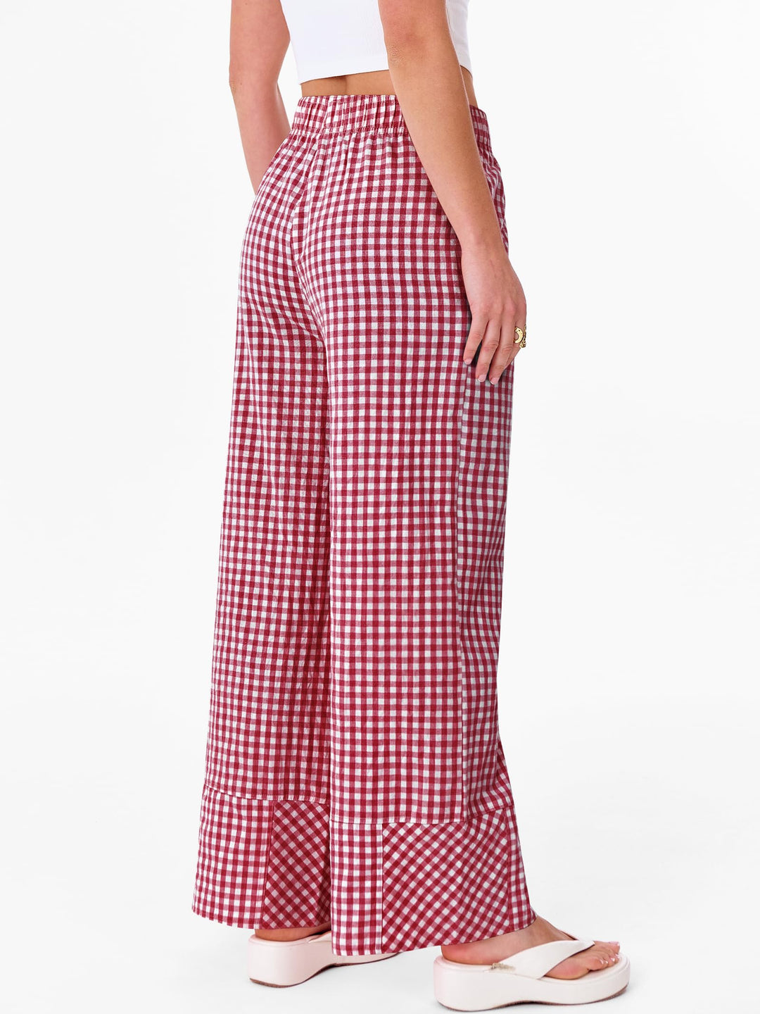 ANRABESS Womens Gingham Striped Boxer Pants Pajama Lounge PJ Bottoms Plaid Wide Leg Casual Cute Fall Trousers with Pockets