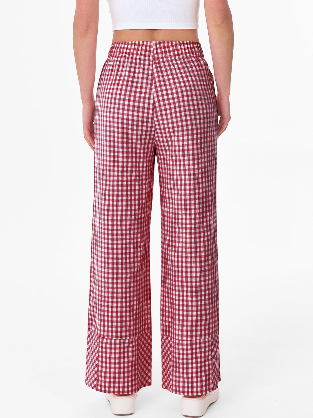 ANRABESS Womens Gingham Striped Boxer Pants Pajama Lounge PJ Bottoms Plaid Wide Leg Casual Cute Fall Trousers with Pockets