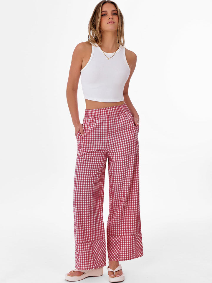 ANRABESS Womens Gingham Striped Boxer Pants Pajama Lounge PJ Bottoms Plaid Wide Leg Casual Cute Fall Trousers with Pockets