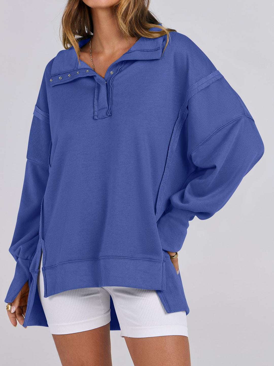 ANRABESS Women's Sweatshirts Oversized Casual Loose Button Up Henley Pullover Top High Low Split 2025 Fall Fashion Outfits