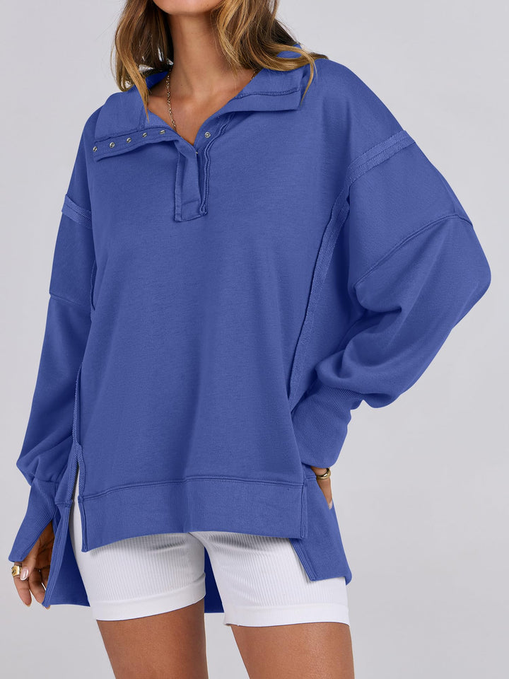 ANRABESS Women's Sweatshirts Oversized Casual Loose Button Up Henley Pullover Top High Low Split 2025 Fall Fashion Outfits