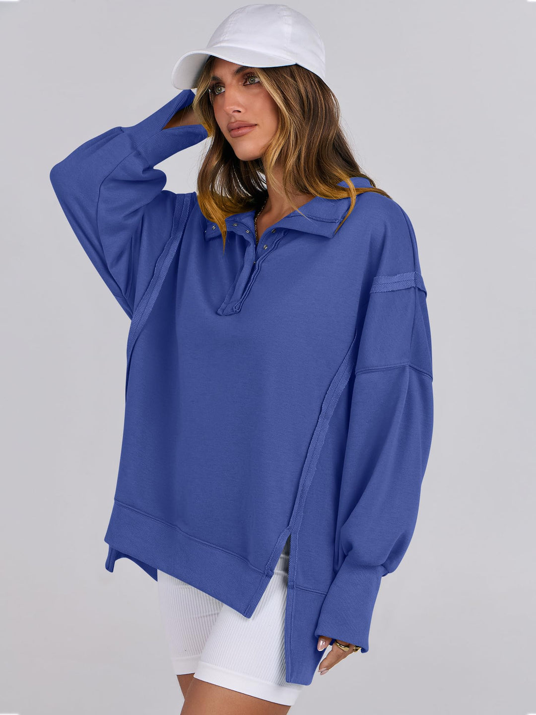 ANRABESS Women's Sweatshirts Oversized Casual Loose Button Up Henley Pullover Top High Low Split 2025 Fall Fashion Outfits