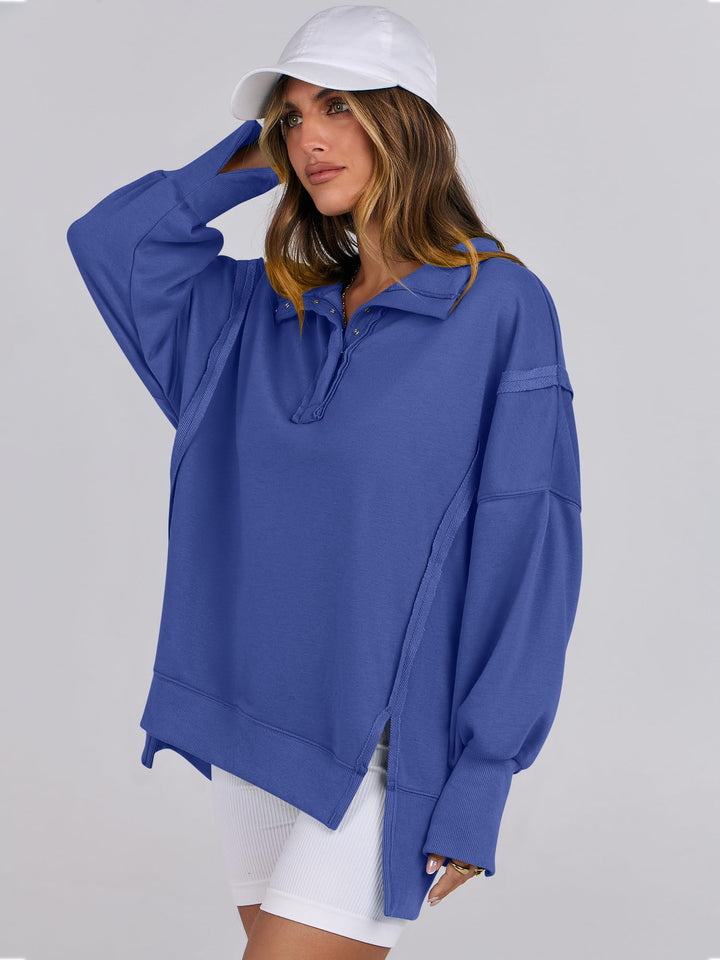 ANRABESS Women's Sweatshirts Oversized Casual Loose Button Up Henley Pullover Top High Low Split 2025 Fall Fashion Outfits