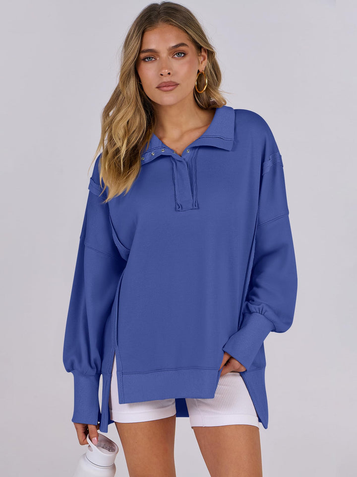 ANRABESS Women's Sweatshirts Oversized Casual Loose Button Up Henley Pullover Top High Low Split 2025 Fall Fashion Outfits