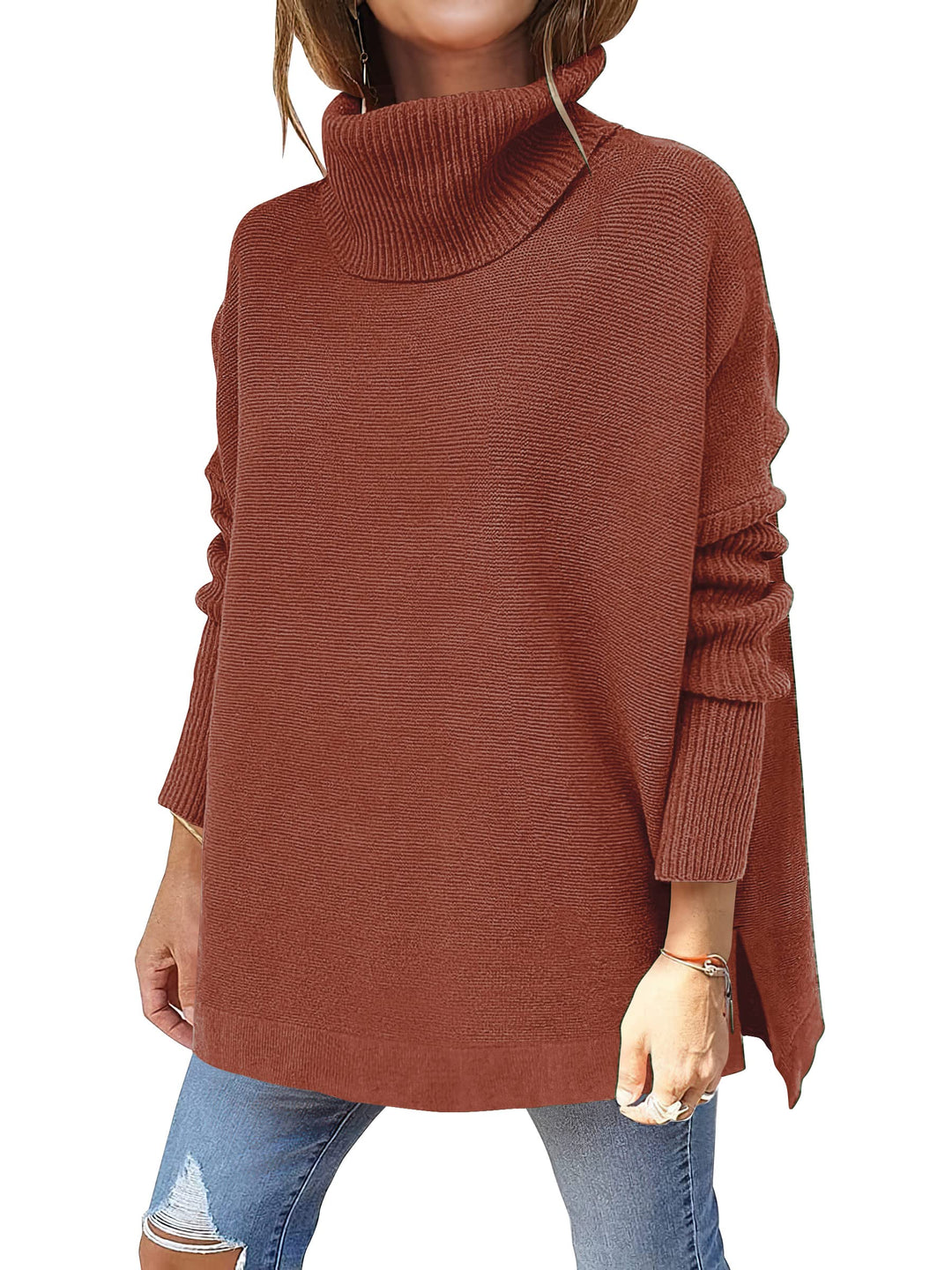 ANRABESS Batwing Sleeve Turtleneck Loose Tunic Pullover