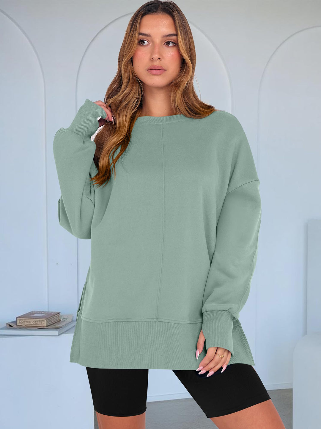 ANRABESS Women Oversized Sweatshirts Thumbhole Long Sleeve Hoodies Shirts 2025 Fall Side Slit Pullover Top Teen Y2k Outfits