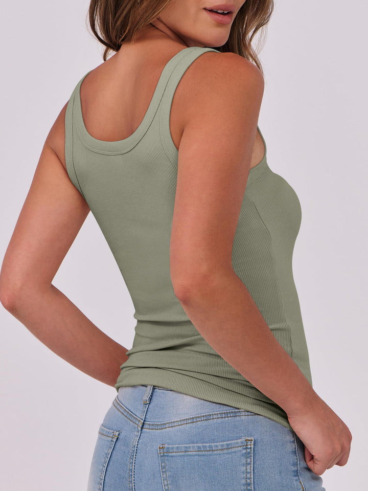 ANRABESS Womens Sleeveless Scoop Neck Tank Top Ribbed Fitted Summer Basic Slim Cute Tops 2025