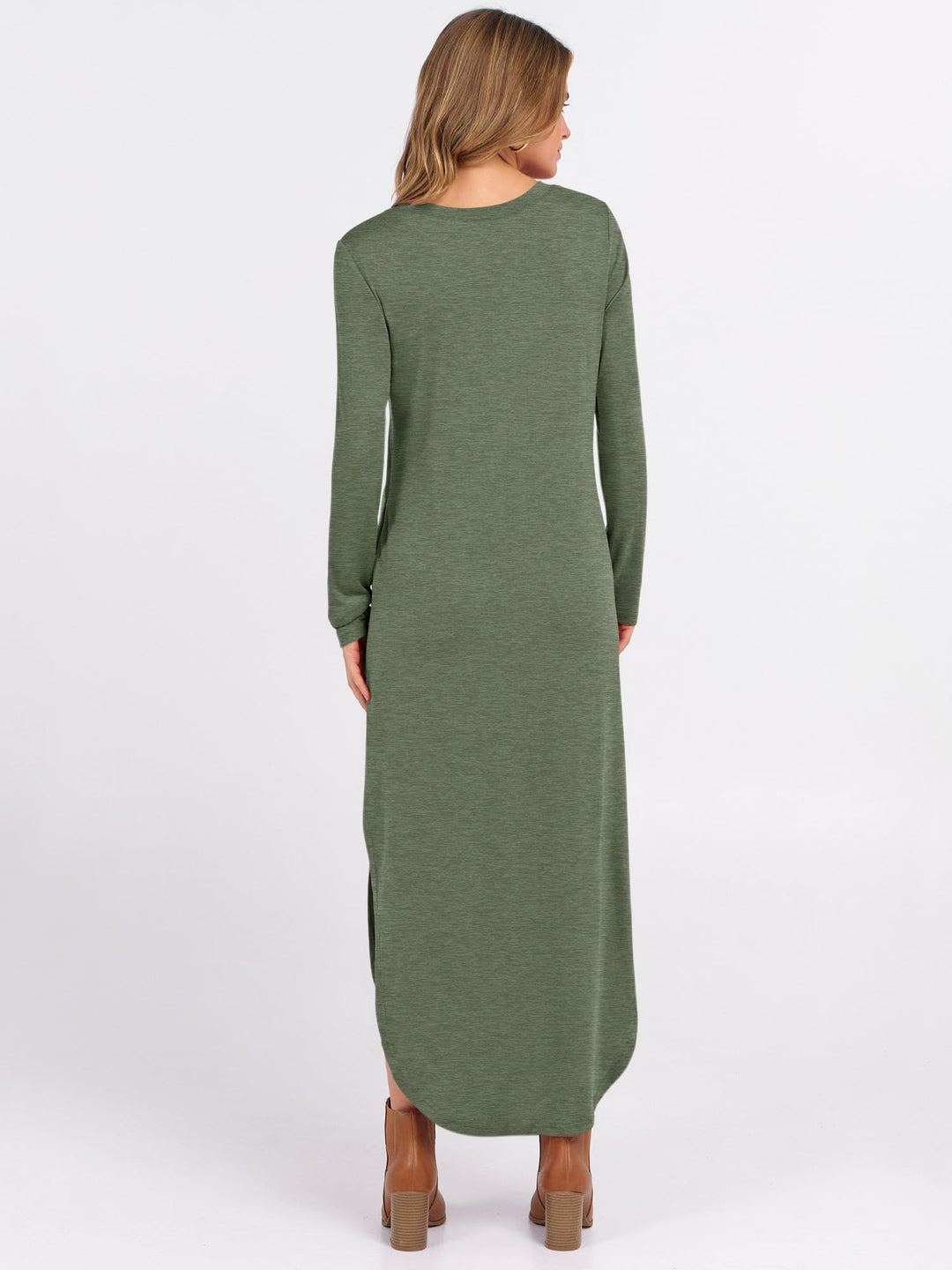 ANRABESS Women's Long Sleeve Maxi Dresses 2025 Fall Outfits Casual Loose Split Travel Vacation T Shirt Dress with Pockets