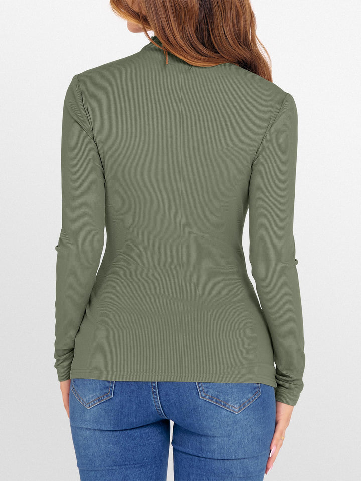 ANRABESS Women's Lettuce Trim Mock Neck Long Sleeve Tops 2025 Casual Dressy Ribbed Knit Slim Fit Tee Shirt Fall Layer Outfits