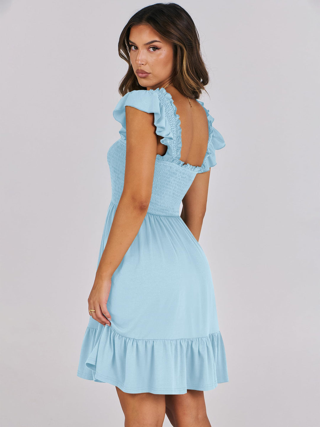 ANRABESS Women's Summer Casual Sleeveless Square Neck Dress 2025 Smocked Ruffle Backless Boho Beach Cute Teen Short Sundress