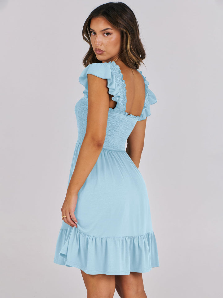 ANRABESS Women's Summer Casual Sleeveless Square Neck Dress 2025 Smocked Ruffle Backless Boho Beach Cute Teen Short Sundress