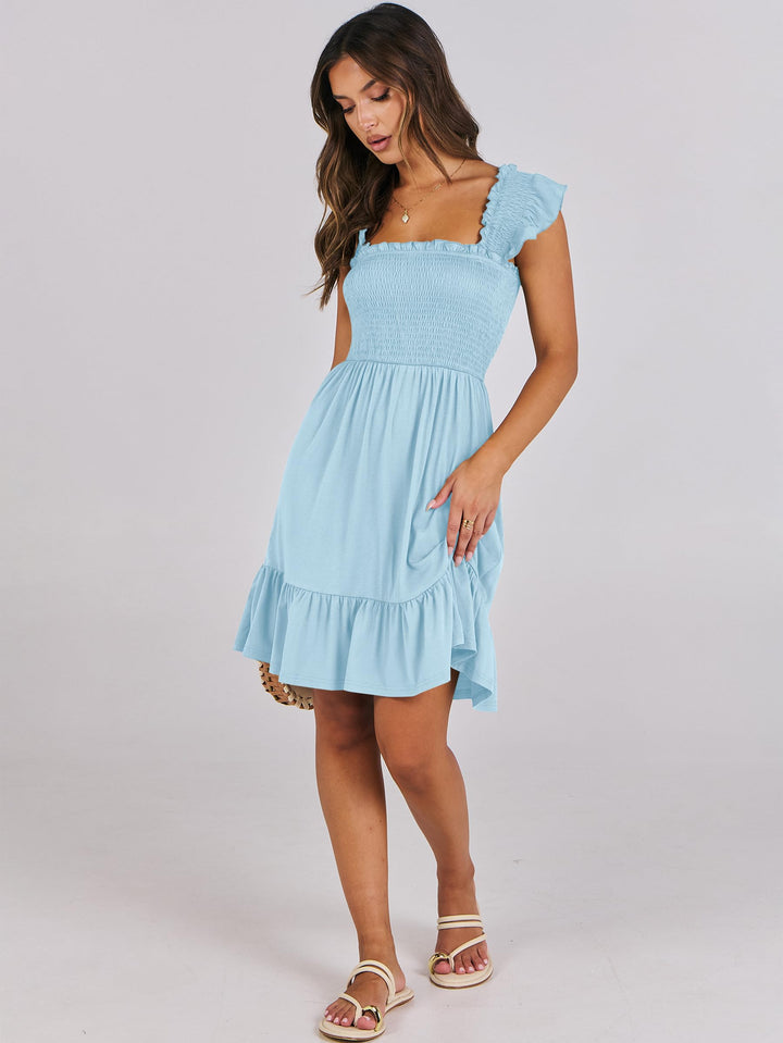 ANRABESS Women's Summer Casual Sleeveless Square Neck Dress 2025 Smocked Ruffle Backless Boho Beach Cute Teen Short Sundress