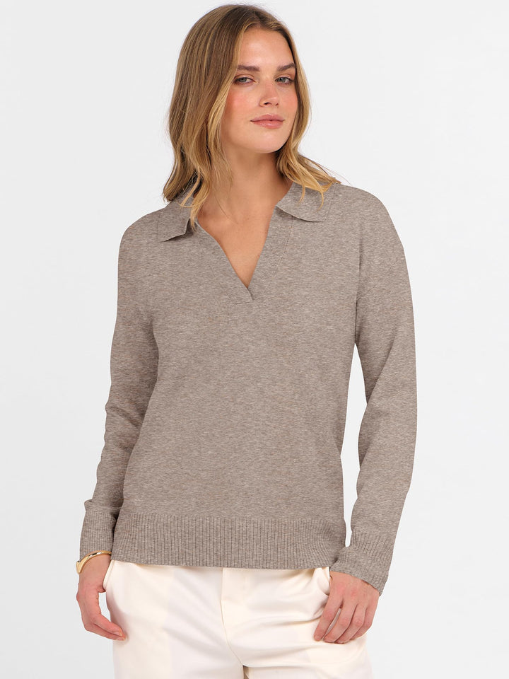 ANRABESS Womens Polo V Neck Long Sleeve Sweaters Lightweight Dressy Casual Business Basic Knit Pullover Top 2025 Fall Outfits