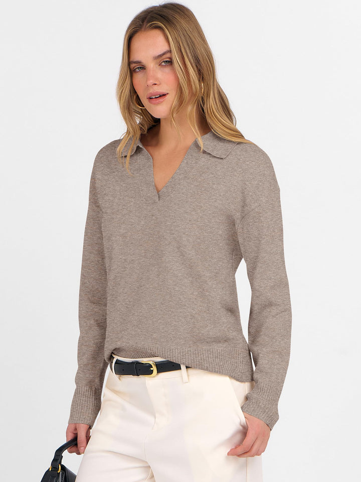 ANRABESS Womens Polo V Neck Long Sleeve Sweaters Lightweight Dressy Casual Business Basic Knit Pullover Top 2025 Fall Outfits