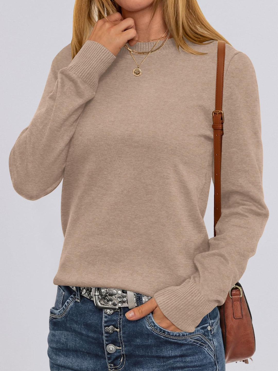 ANRABESS Sweaters for Women Long Sleeve Lightweight Crewneck Soft Basic Knit Loose Fit Pullover Top 2025 Fall Trendy Outfits