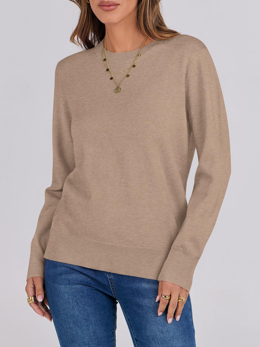 ANRABESS Sweaters for Women Long Sleeve Lightweight Crewneck Soft Basic Knit Loose Fit Pullover Top 2025 Fall Trendy Outfits