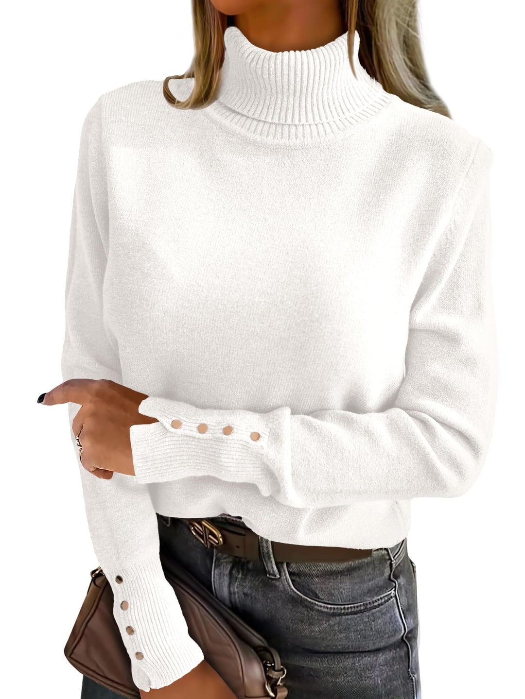 ANRABESS Turtleneck Sweaters for Women 2025 Fall Long Sleeve Dressy Casual Soft Knitted Button Basic Pullover Tops Outfits