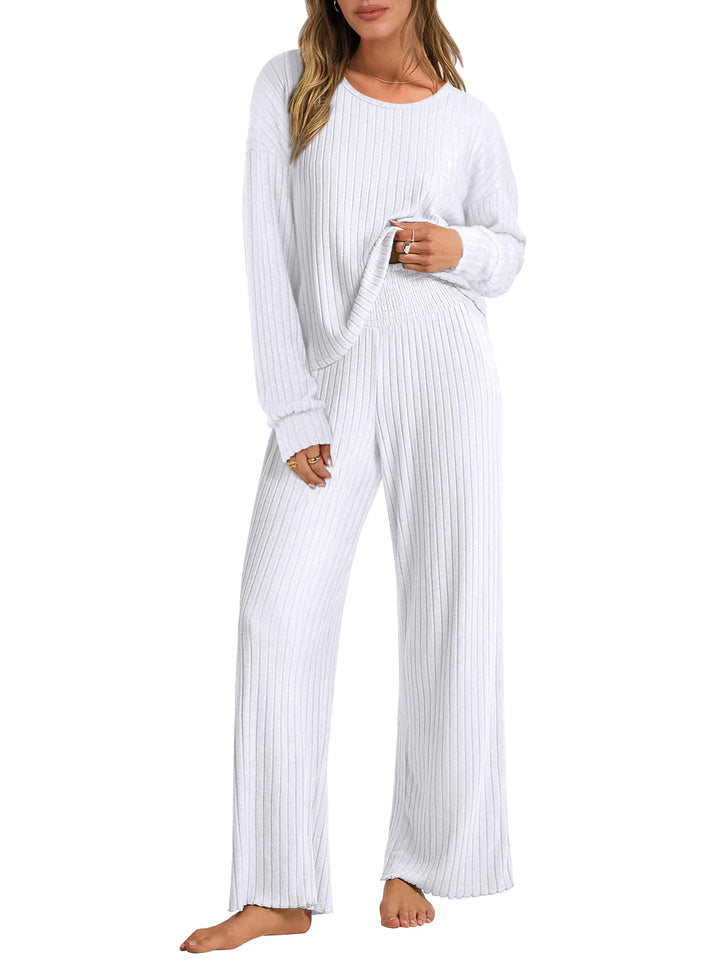 ANRABESS Women 2 Piece Lounge Pajamas Sets Casual Ribbed Knit Long Sleeve Top Pants Matching Set 2025 Fall Outfits Clothes