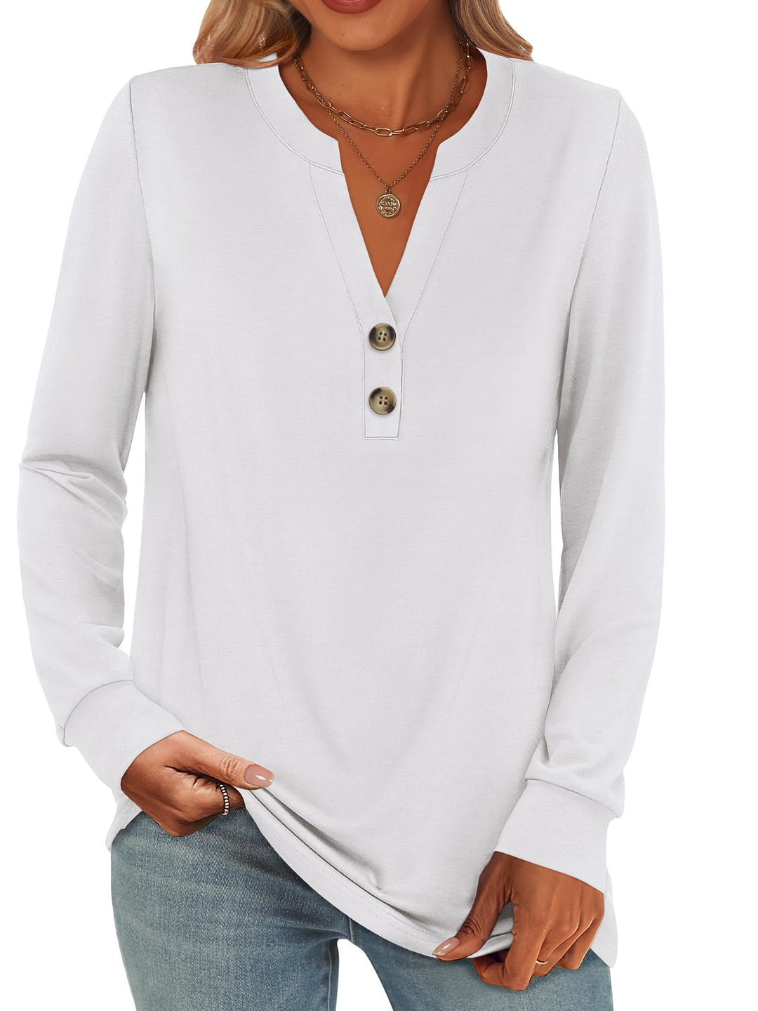 ANRABESS Women's Long Sleeve Shirts 2025 Fall Henley Business Casual Tops Cute T-Shirts Work Blouses Outfits Vacation Clothes