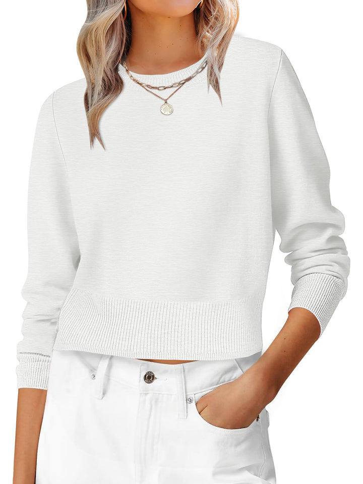 ANRABESS Women’s Long Sleeve Sweaters Cropped Crew Neck Business Casual Light Weight Sweater Tops Fall Fashion Clothes 2025