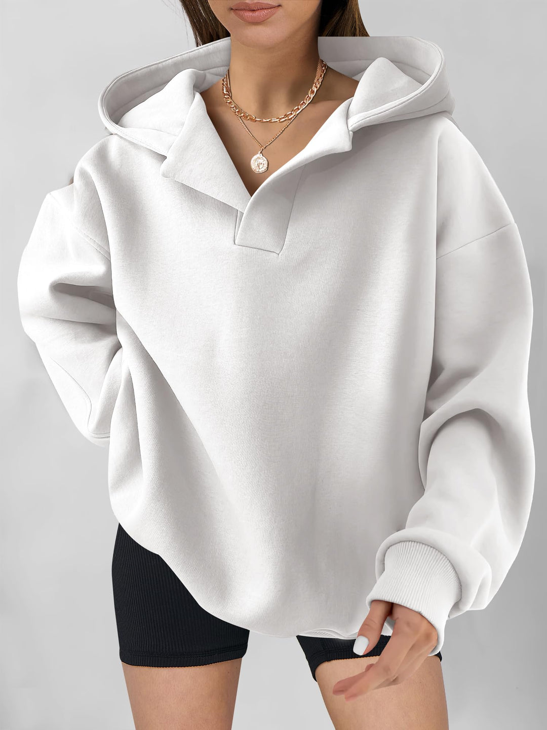 ANRABESS Womens Oversized Hoodies V Neck Sweatshirts Fleece Long Sleeve Pullover Y2K Clothes 2025 Fall Trendy Outfits