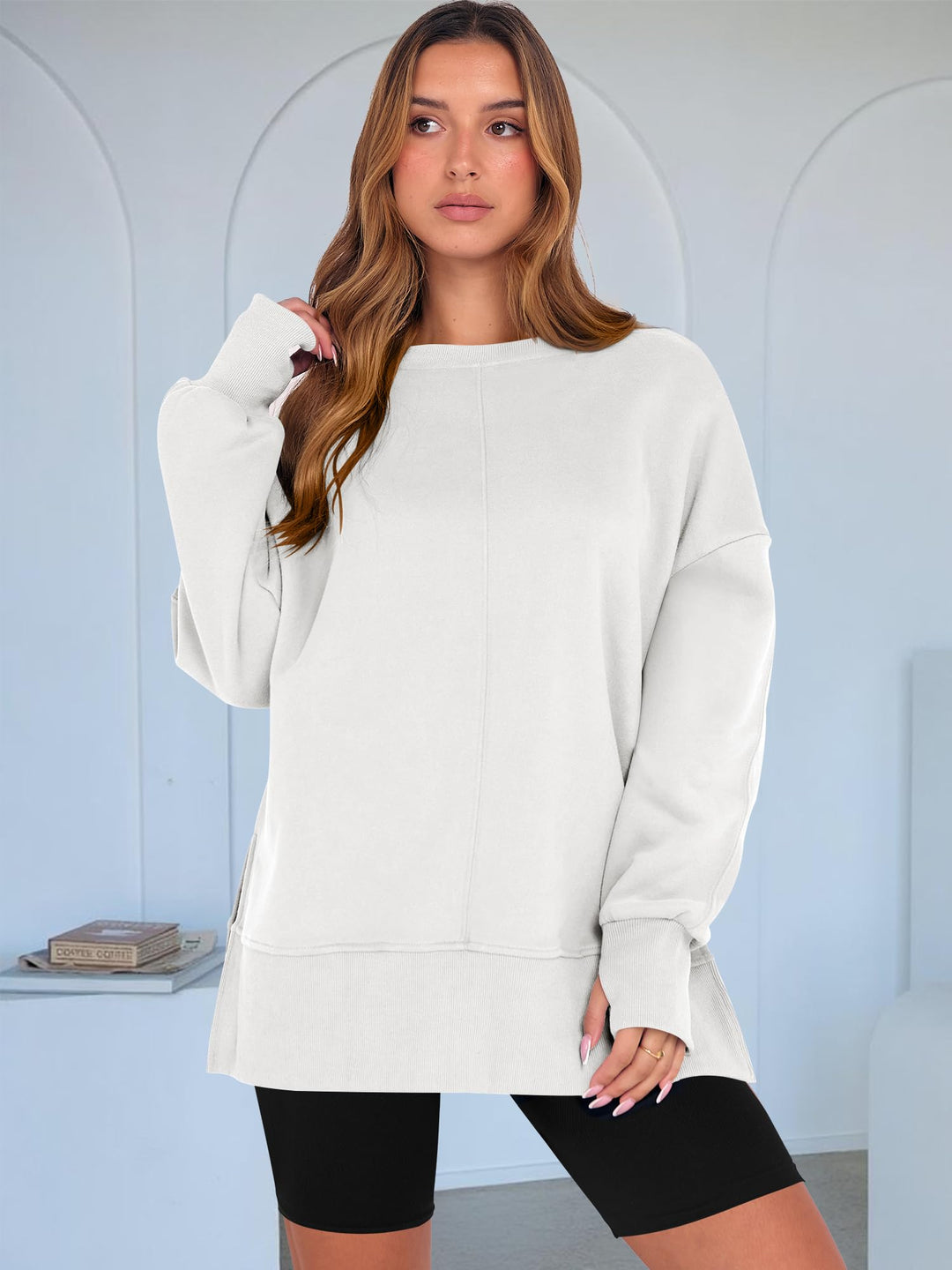 ANRABESS Women Oversized Sweatshirts Thumbhole Long Sleeve Hoodies Shirts 2025 Fall Side Slit Pullover Top Teen Y2k Outfits