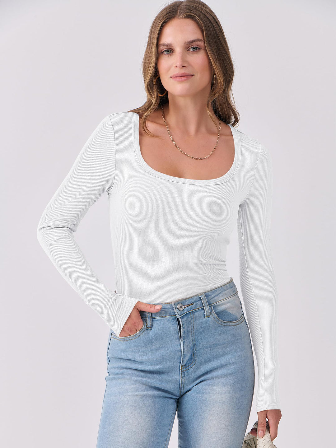 ANRABESS Womens Long Sleeve Shirts Scoop Neck Ribbed Knit Slim Fitted Tops Casual Basic Tee 2025 Fall Fashion Outfits Clothes