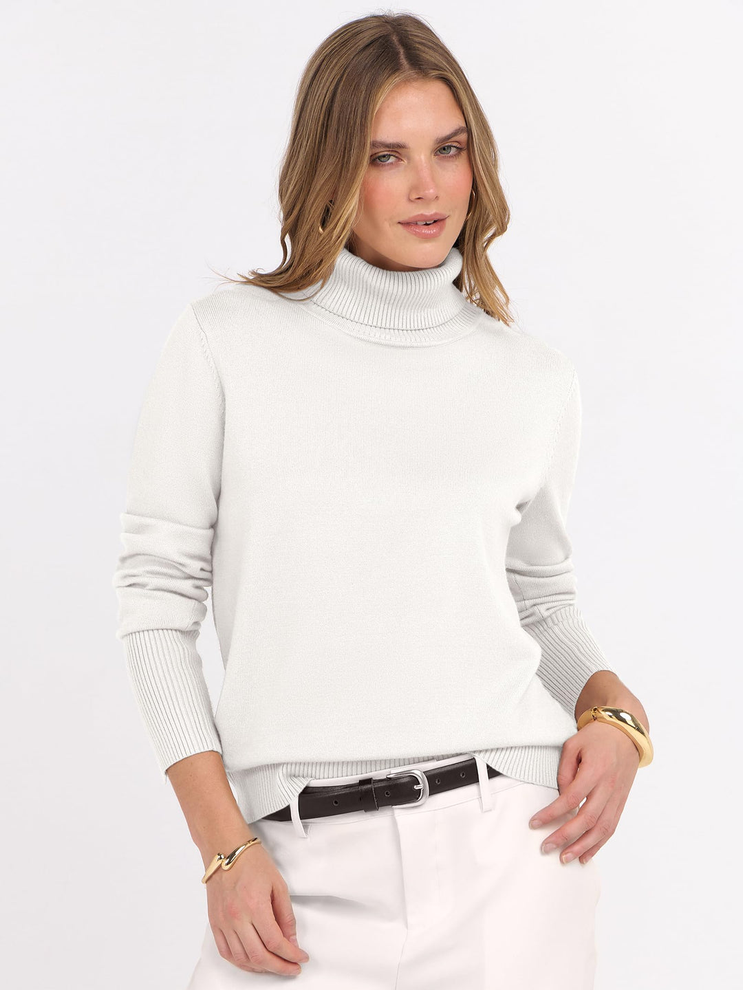 ANRABESS Turtleneck Sweaters for Women 2025 Fall Long Sleeve Dressy Casual Soft Knitted Button Basic Pullover Tops Outfits