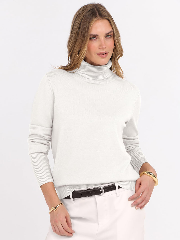 ANRABESS Turtleneck Sweaters for Women 2025 Fall Long Sleeve Dressy Casual Soft Knitted Button Basic Pullover Tops Outfits