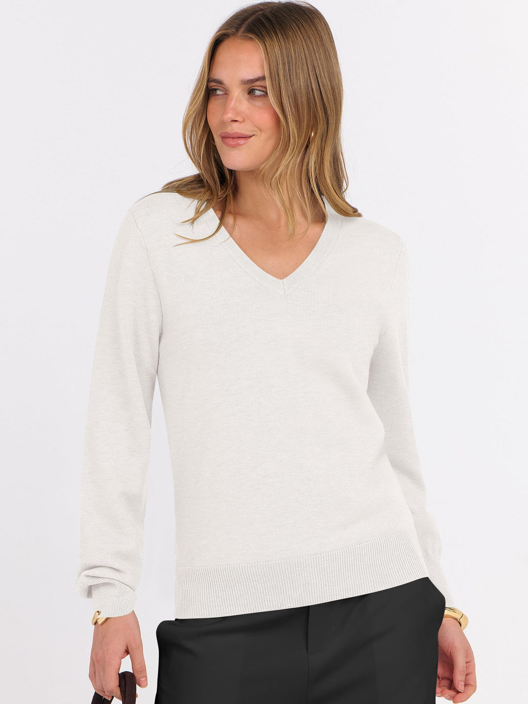 ANRABESS Womens Long Sleeve V Neck Sweaters 2025 Fall Fashion Wool Blend Work Pullover Top Travel Vacation Outfits