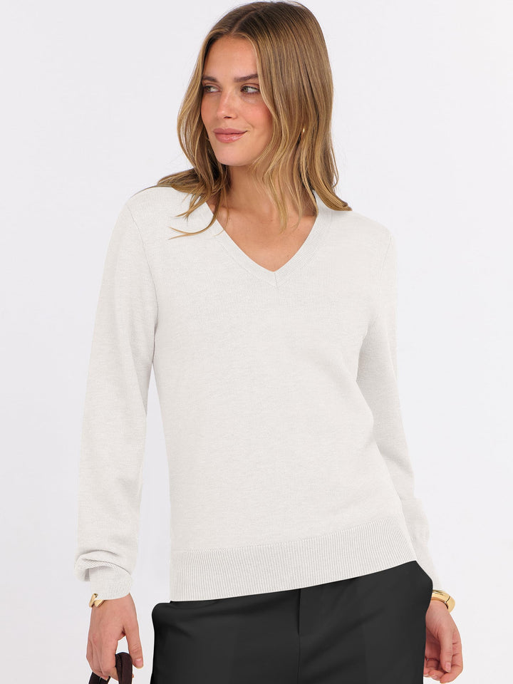 ANRABESS Womens Long Sleeve V Neck Sweaters 2025 Fall Fashion Wool Blend Work Pullover Top Travel Vacation Outfits