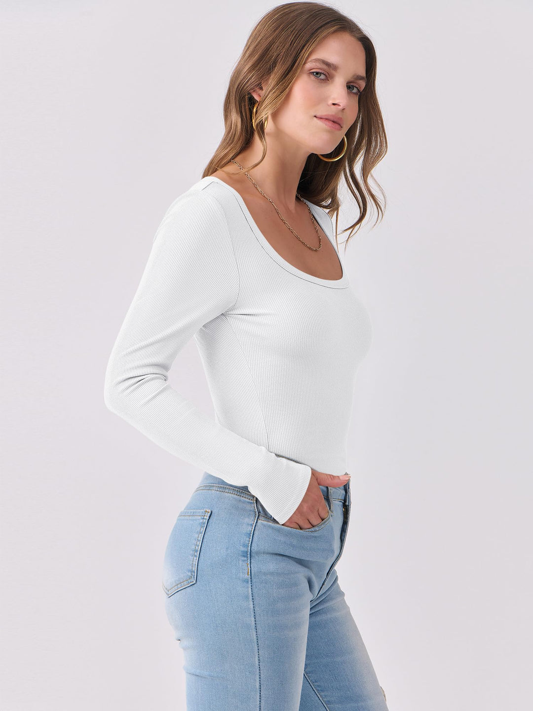 ANRABESS Womens Long Sleeve Shirts Scoop Neck Ribbed Knit Slim Fitted Tops Casual Basic Tee 2025 Fall Fashion Outfits Clothes