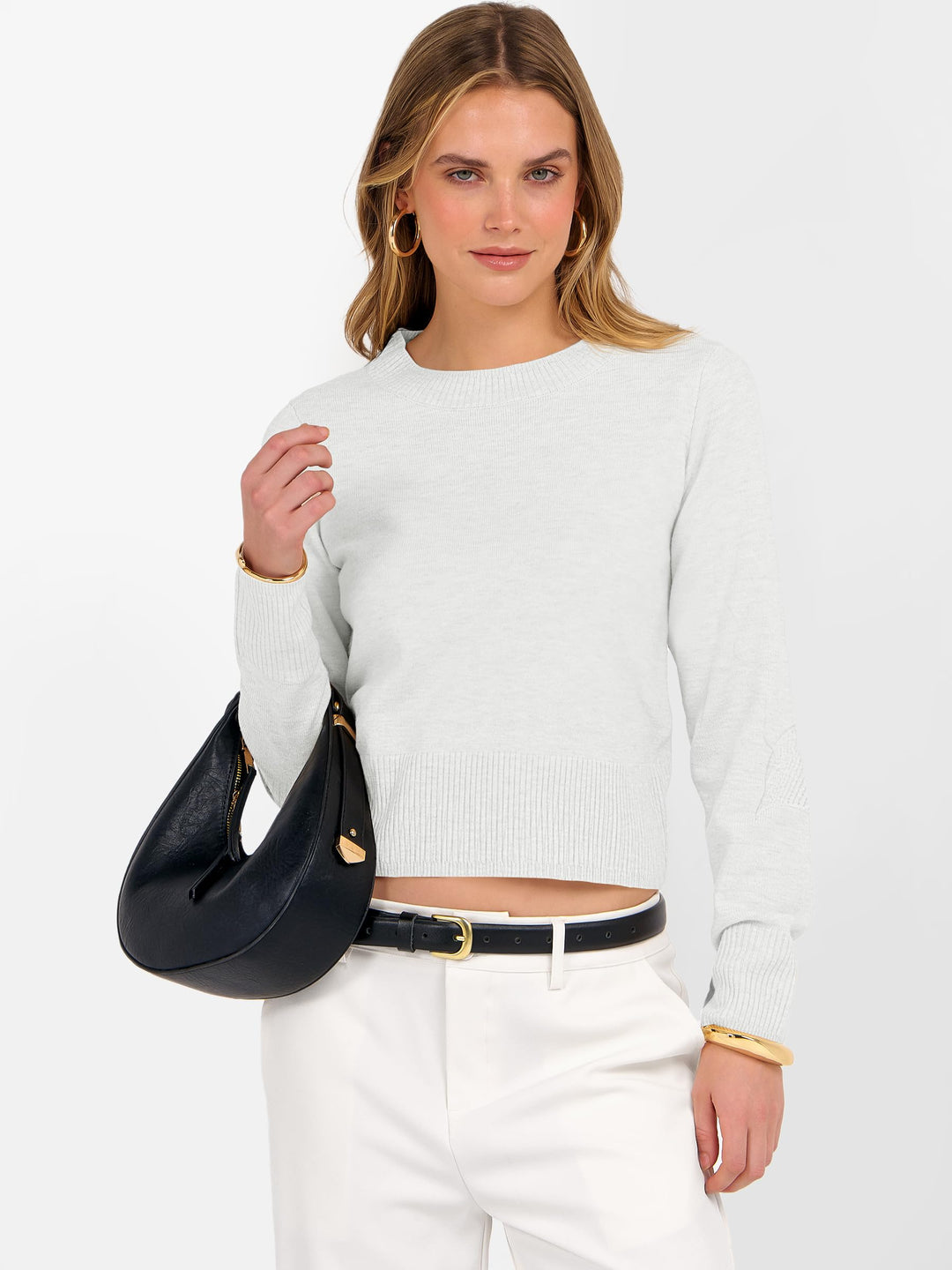 ANRABESS Women’s Long Sleeve Sweaters Cropped Crew Neck Business Casual Light Weight Sweater Tops Fall Fashion Clothes 2025